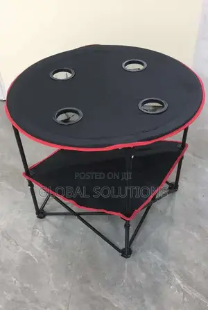 Generic Black Lightweight Foldable Round Camping Table With Red Trim