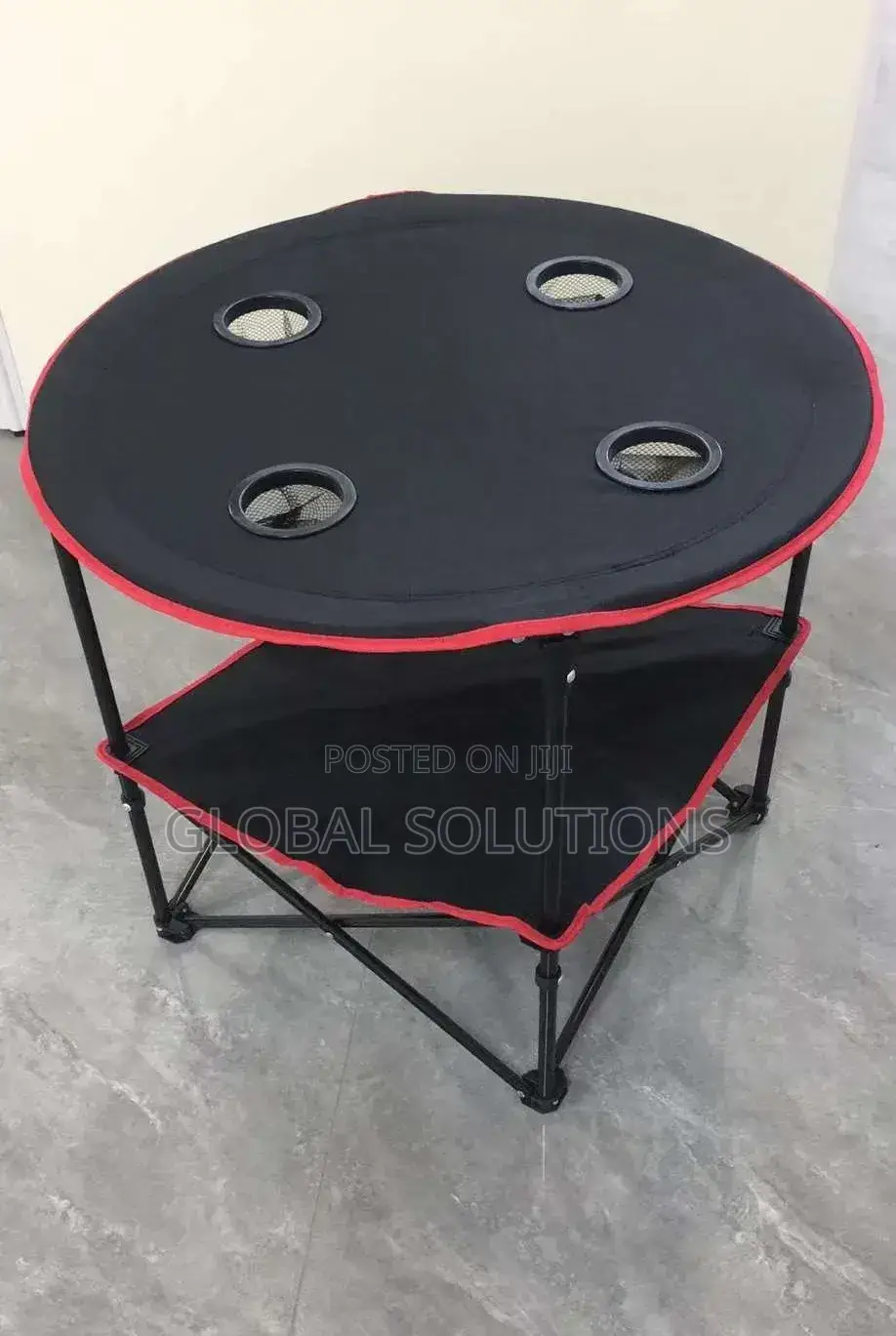 Generic Black Lightweight Foldable Round Camping Table With Red Trim