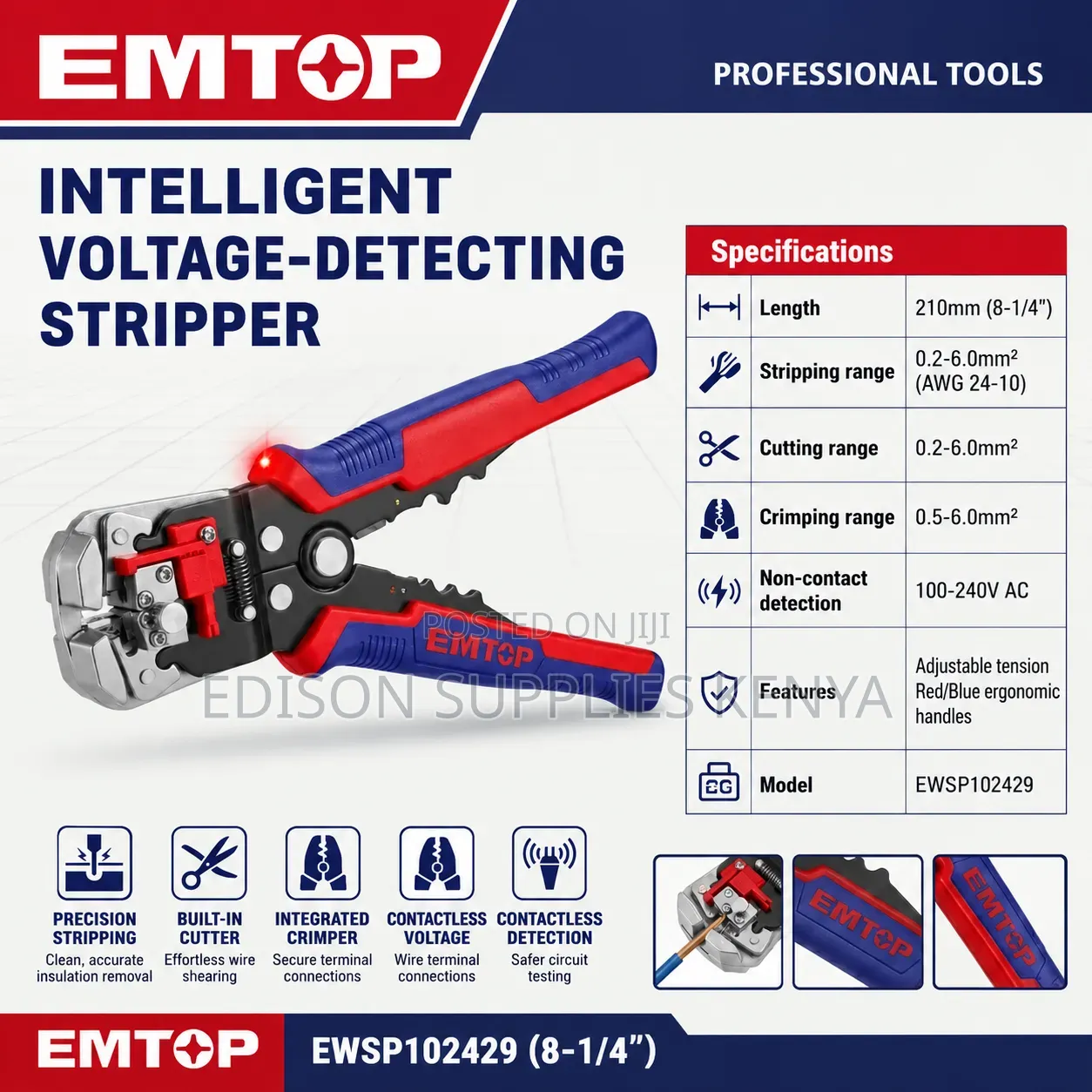 Emtop Intelligent Voltage Detecting Wire Stripper Non Contact Voltage