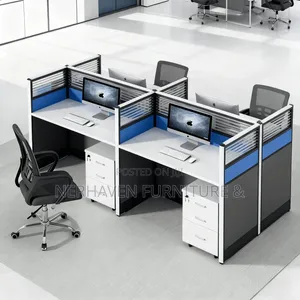 4 Way Workstation With Movable Drawers - Shared Workspace Setup
