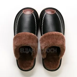 Black Leather Warm Indoor Shoes/Sandals