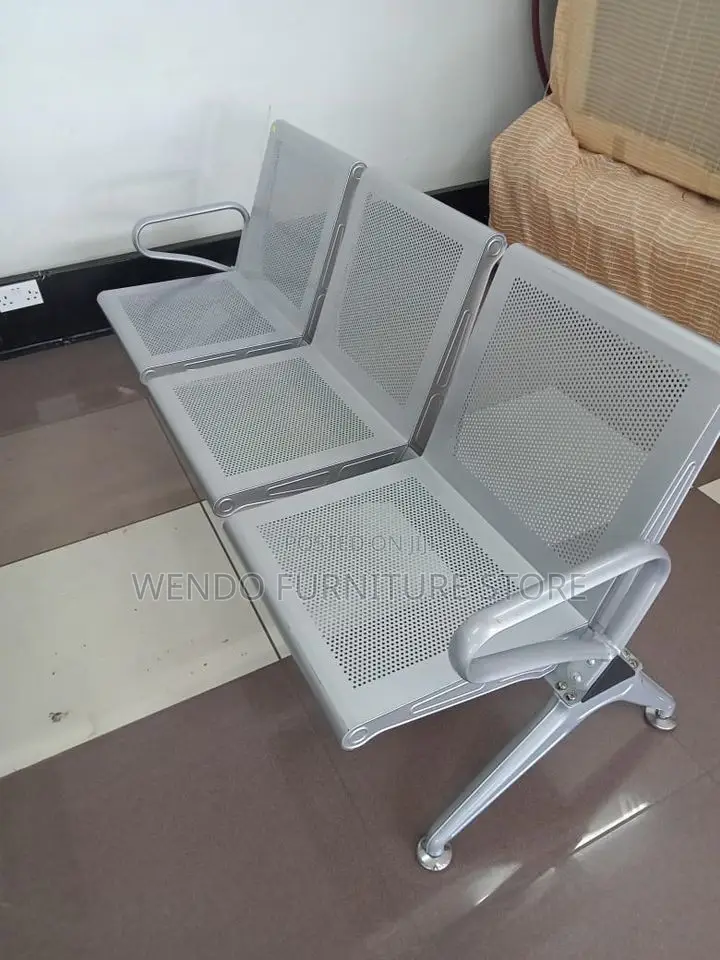 Office Bench : 3-Link Metallic Waiting Bench With Perforated Seats