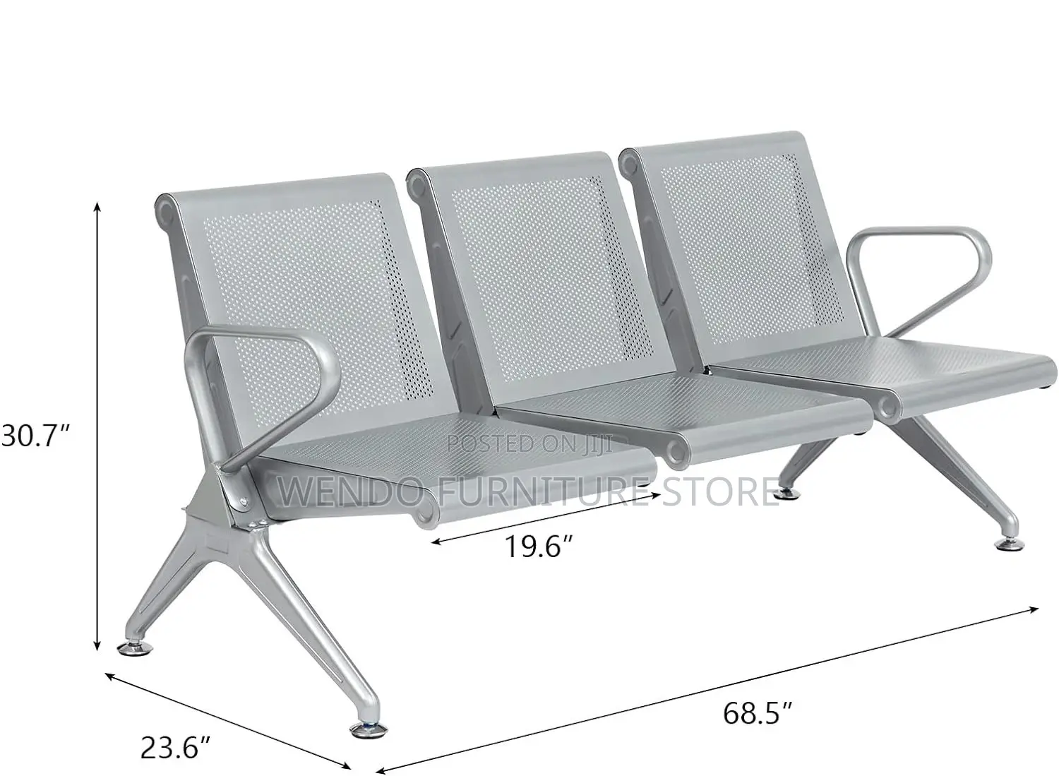 Office Bench : 3-Link Metallic Waiting Bench With Perforated Seats