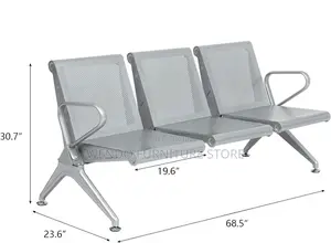 Office Bench : 3-Link Metallic Waiting Bench With Perforated Seats