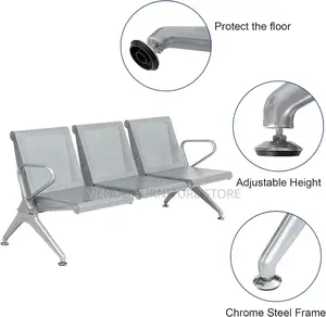 Office Bench : 3-Link Metallic Waiting Bench With Perforated Seats