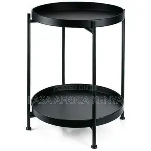 Lasa 2-Tier Black Stainless Steel Round Tray Side Table - 66x66x53cm