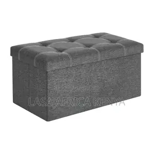 Lasa Foldable Grey Linen Storage Bench - 3-in-1 Ottoman, 79.5x39.5cm,