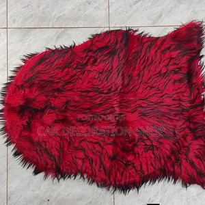 Fluffy Red Faux Fur Material With Black Tip/Undertone Dashboard Cover