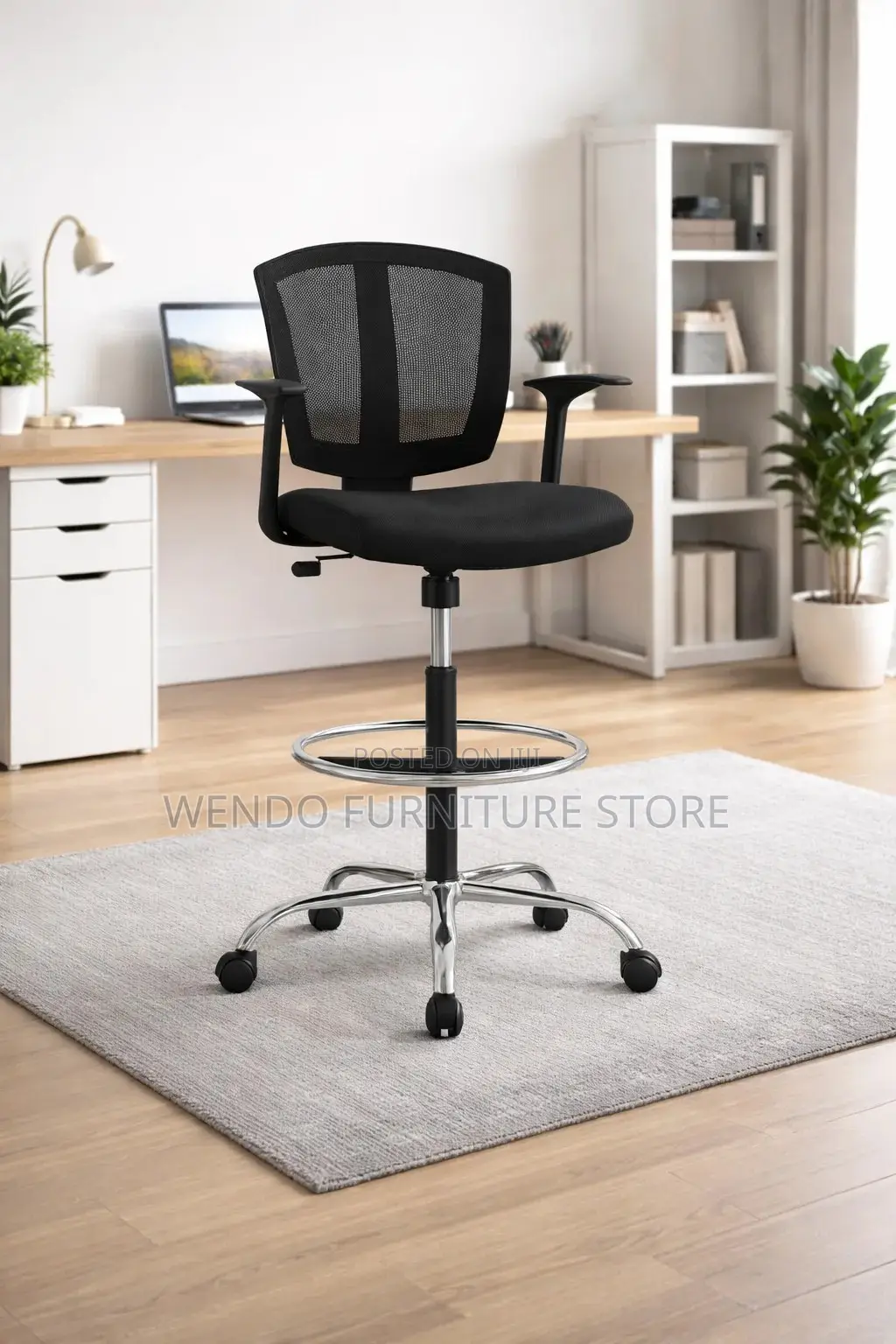 Office Chair : Lorell Drafting Chair With a Black Mesh Back,