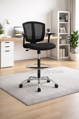 Office Chair : Lorell Drafting Chair With a Black Mesh Back,