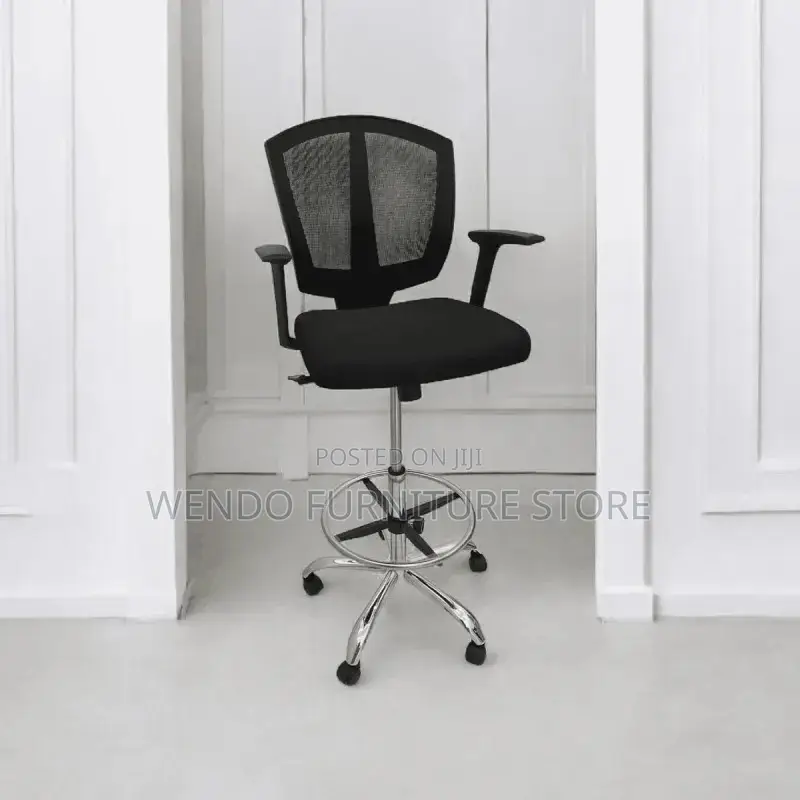 Office Chair : Lorell Drafting Chair With a Black Mesh Back,