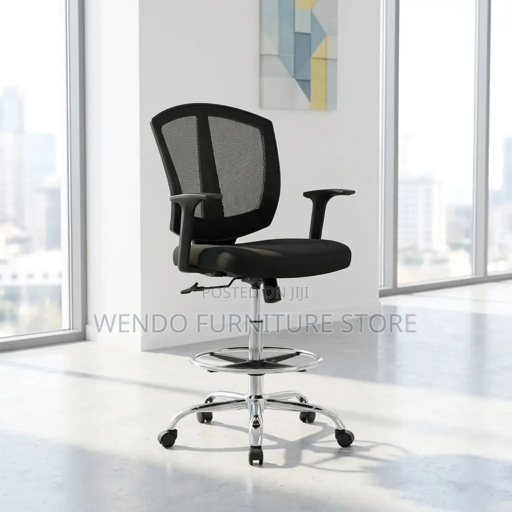 Office Chair : Lorell Drafting Chair With a Black Mesh Back,