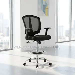 Office Chair : Lorell Drafting Chair With a Black Mesh Back,