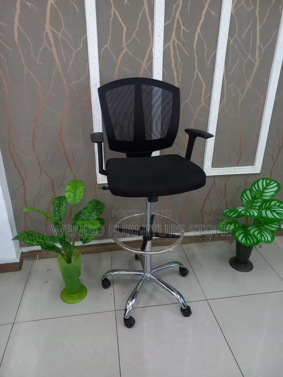 Office Chair : Lorell Drafting Chair With a Black Mesh Back,