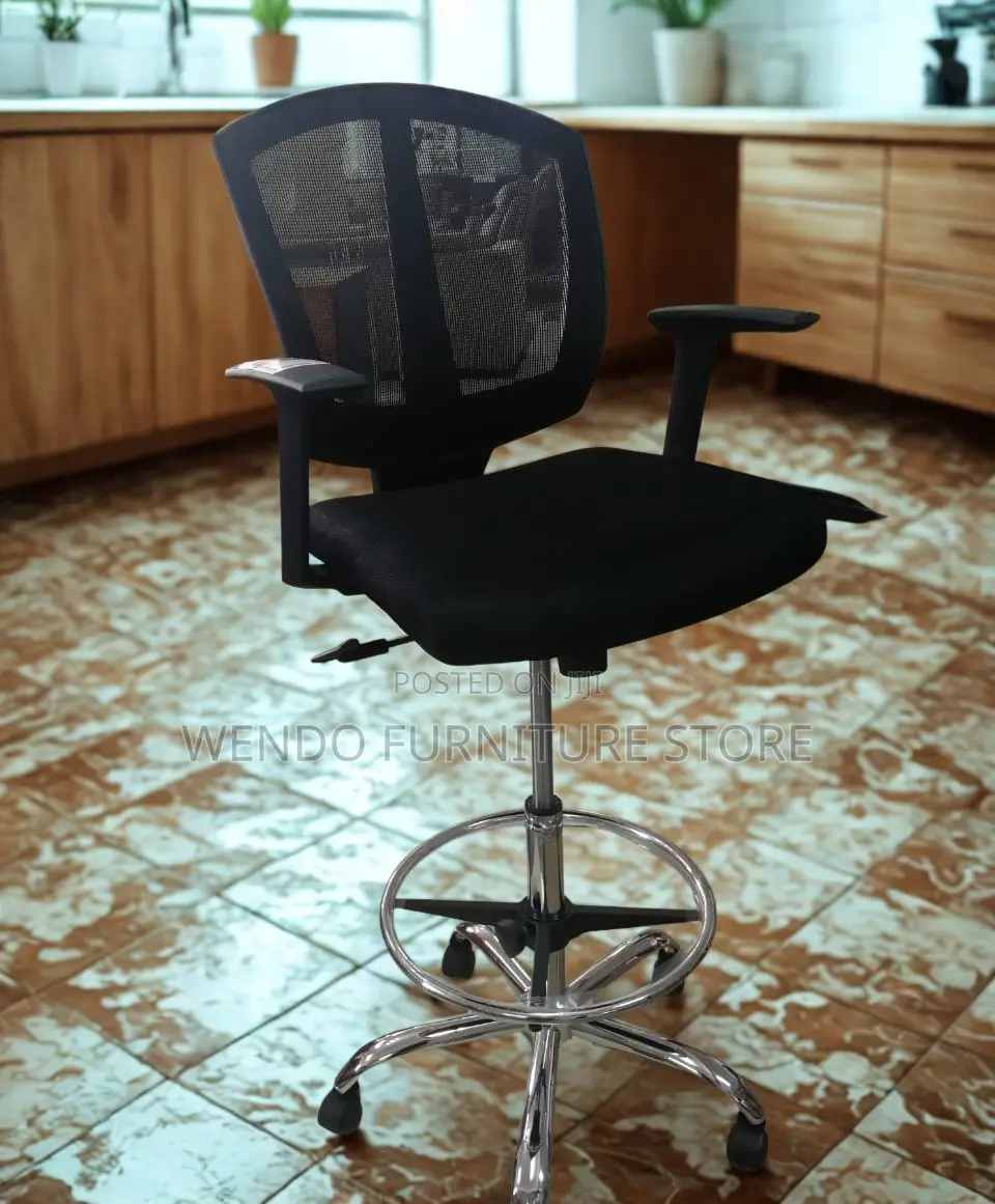 Office Chair : Lorell Drafting Chair With a Black Mesh Back,