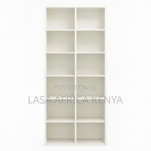12-Cube Vertical Bookshelf - White Particle Board Storage Cabinet, 180