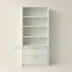 6-Tier White Wood Bookshelf With 2 Drawers - Home Office Storage Unit