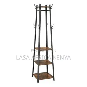 Brown Black Coat Rack With 3 Shelves - Stainless Steel, Space-Saving