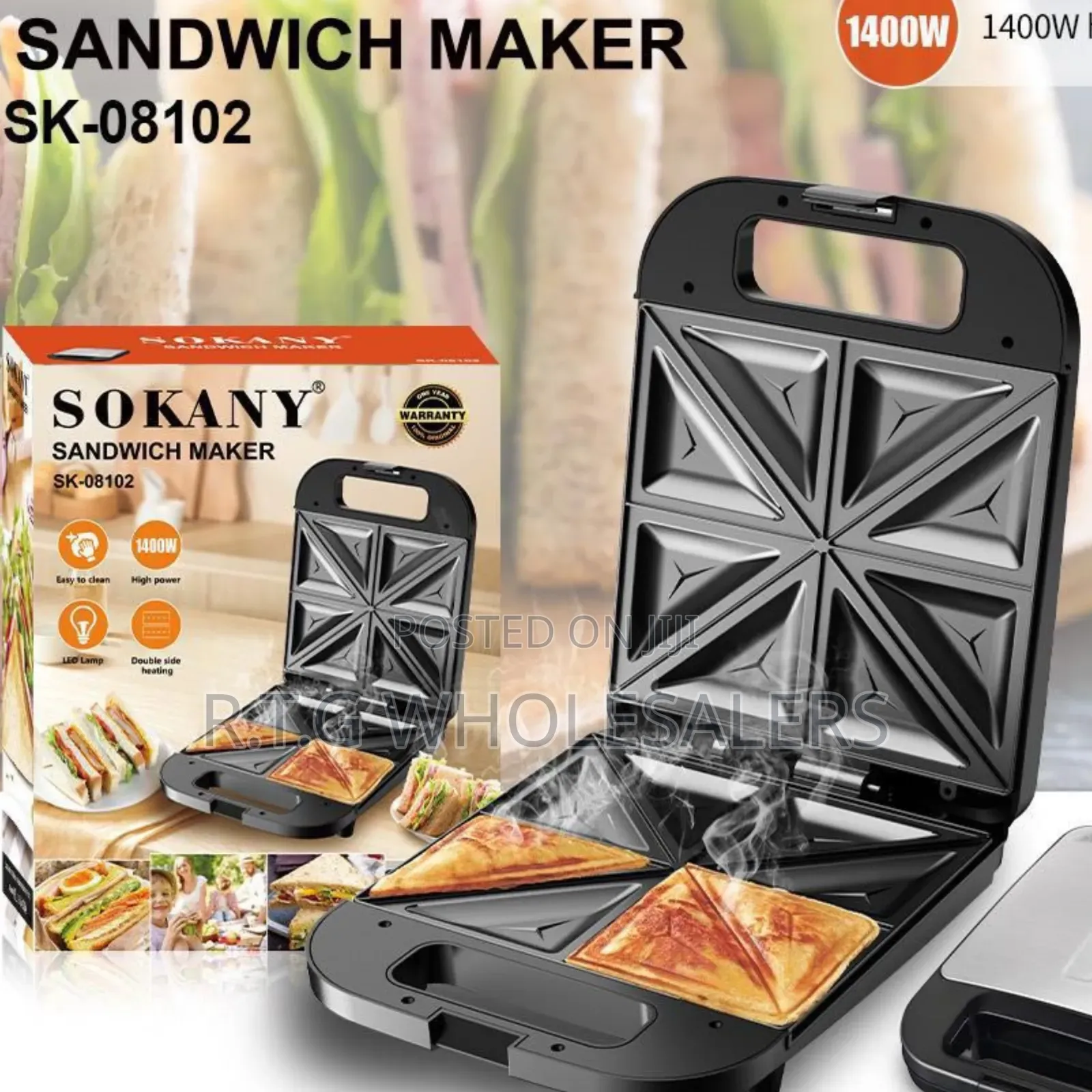 Sokany 4 Slice Sandwich Maker 1200w Non-Stick