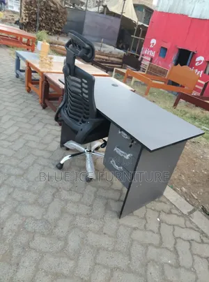 Office Gray Desk With a Headrest Chair Swivel