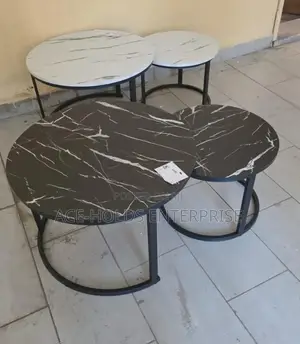 Black and White Nesting Coffee Table Set - Marble-Effect Finish