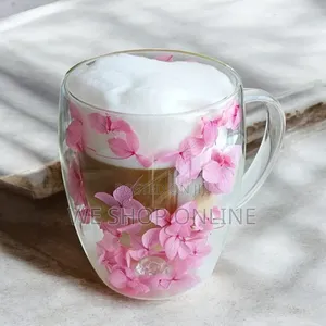 350ml Dried Flower Double Wall Clear Glass Coffee Mug