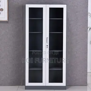 Office Cabinet: Modern Metallic Office Filing Cabinet With Glass Doors