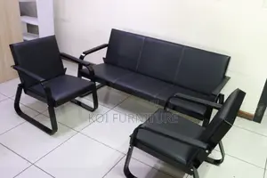 Office Sofa : B78 Black 5-Seater Office Waiting Sofa Set