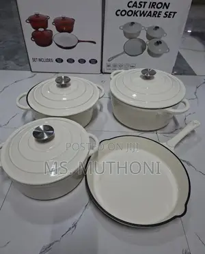 White / Silver Knobs 7pcs Cast Iron Cookware Set