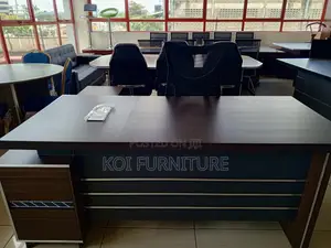 Office Desk : L12 1.8-M Executive Office Desk With a Dark Wood Finish