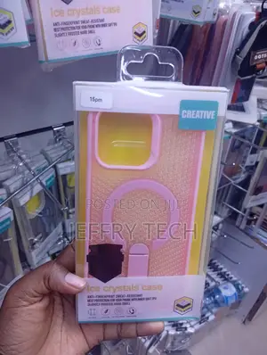 iPhone 15 Pro Max in Pink and Yellow With a Magnetic Ring Crystal Case