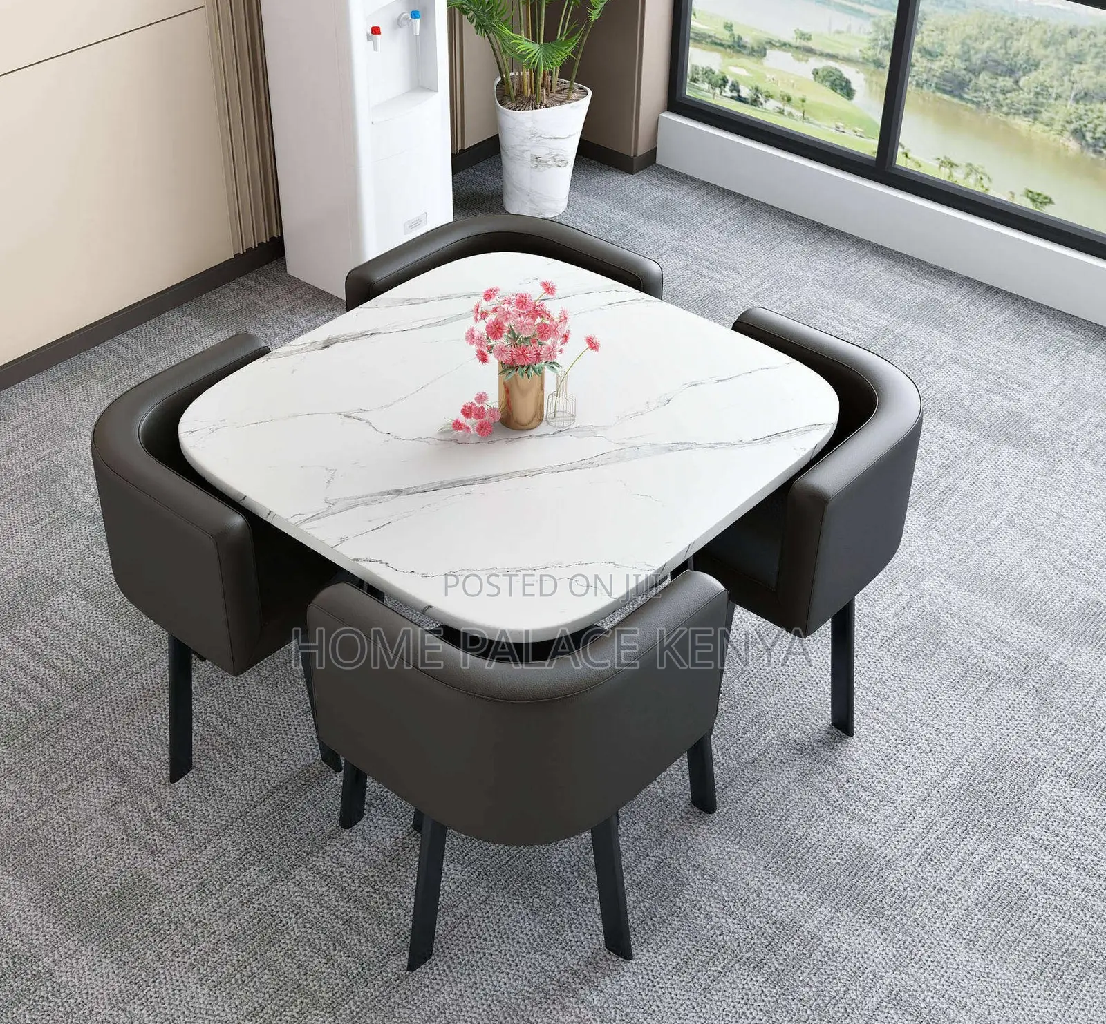 Dining Set: 4 Seater Stylish Square Marble Dining Table Set