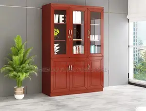 Office Cabinet : 3-Door Wooden Office Cabinet With a Mahogany Finish
