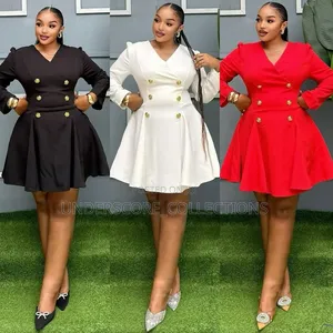 Girlie Double Breast Plain Coloured Dresses