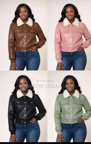 Crop Leather Jacket With Woolen Collar