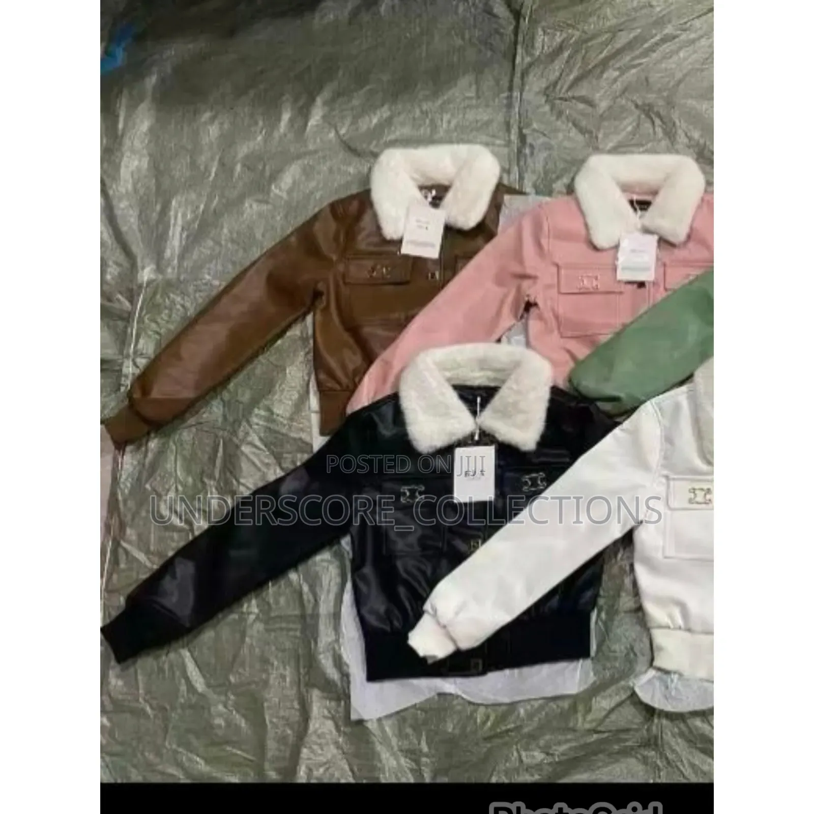 Crop Leather Jacket With Woolen Collar
