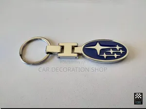 Chrome Plated Zinc Alloy Metal Subaru Keyring With Blue Inlay Logo