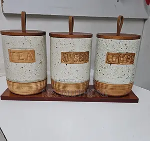 3 (800 Ml ) Canisters With a Bamboo Tray Set