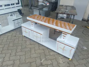 White  Goldish Striped Tv Stand