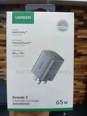 Ugreen Nexode S 65w Gan Fast Charger With 2 Usb-C and 1 Usb-a Ports.