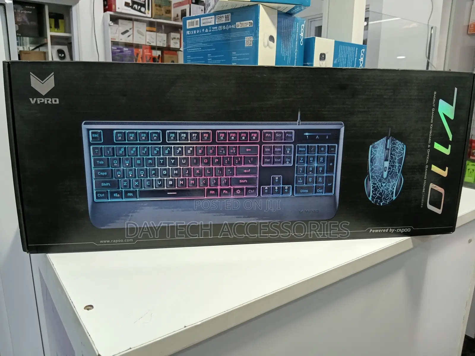 Rapoo V110 Backlit Gaming Keyboard and Optical Mouse Combo in Black.