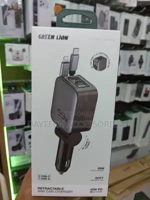Green Lion Retractable 99w Car Charger Pd 45w - Black