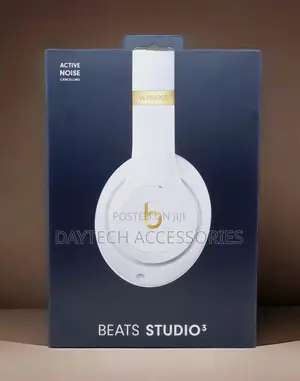 The Beats Studio3 Wireless Headphones in White With Gold Accents.
