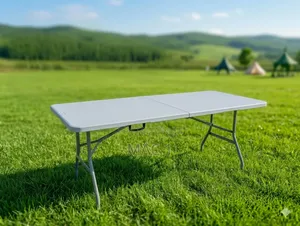 Fold-in-Half Portable Picnic and Event Table With Metal Legs