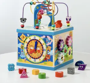 Wooden Multi-Activity Cube for Develop Early Cognitive Motor Skills
