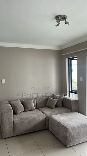 Grey Corduroy Sectional Sofa With Ottoman