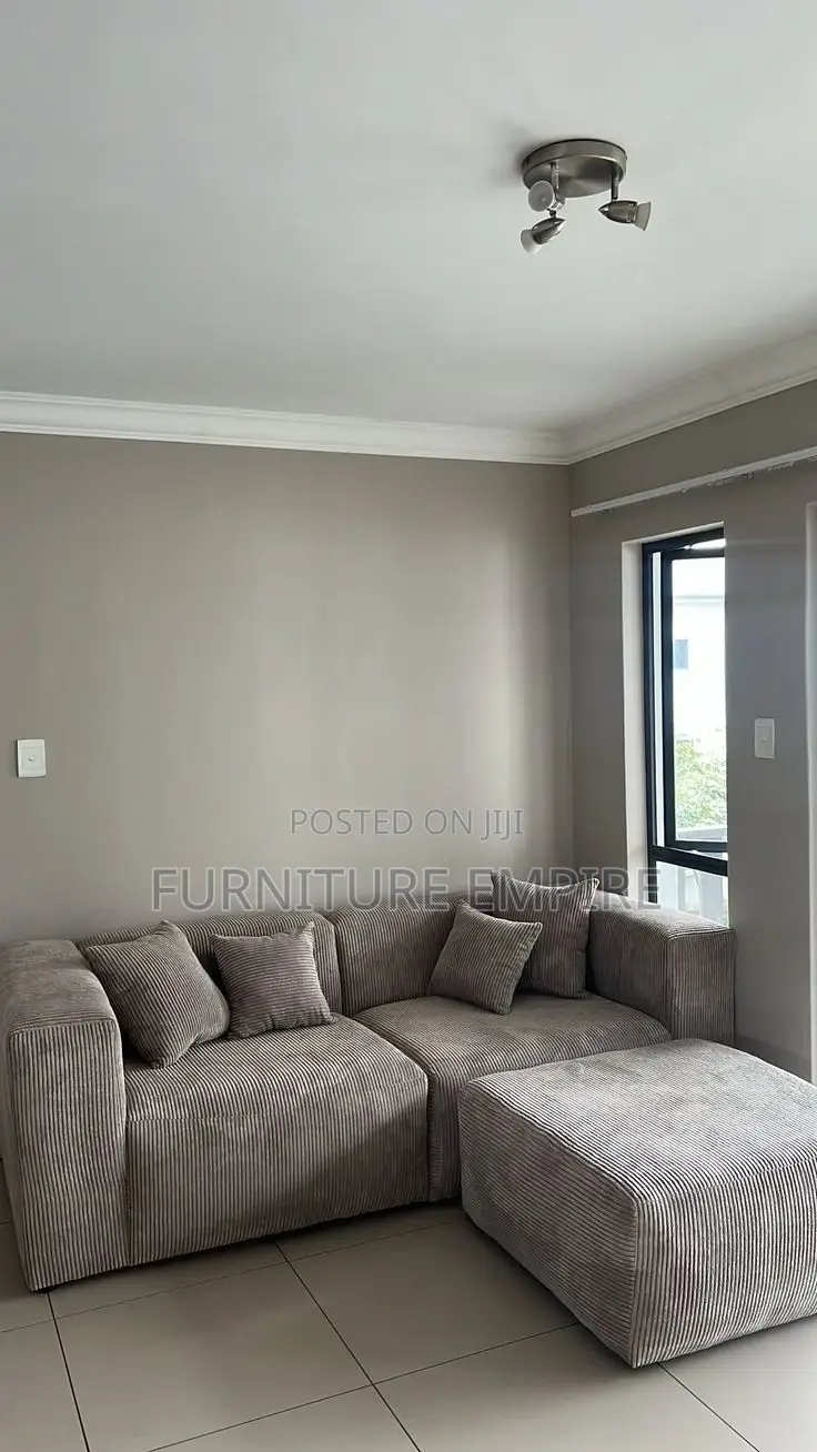 Grey Corduroy Sectional Sofa With Ottoman