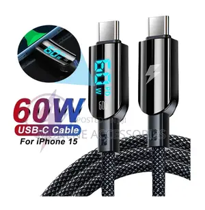 Usb Type C - C Led Display Cable 60w Fast Charging Usb Type C Braided