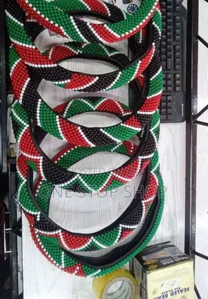 Maasai Beaded Steering Wheel Cover With Kenyan Flag-Inspired Design