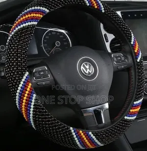 Handcrafted Intricate Pattern Black Colored Beaded Steering Cover